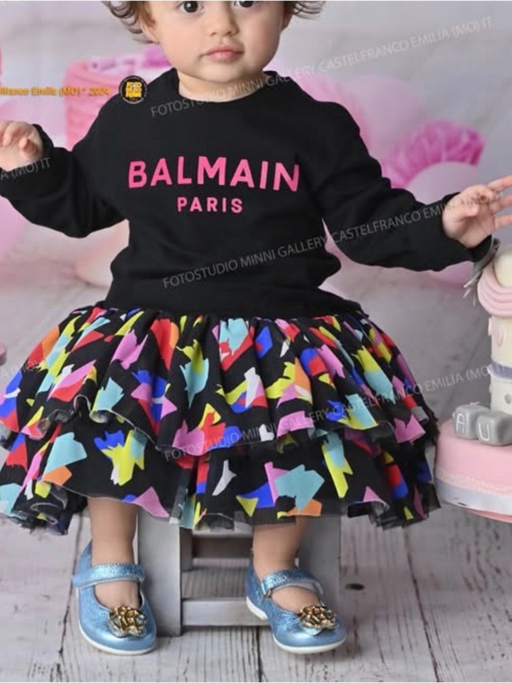 Balmain Kids Bright Multi-Color Abstract Print dress